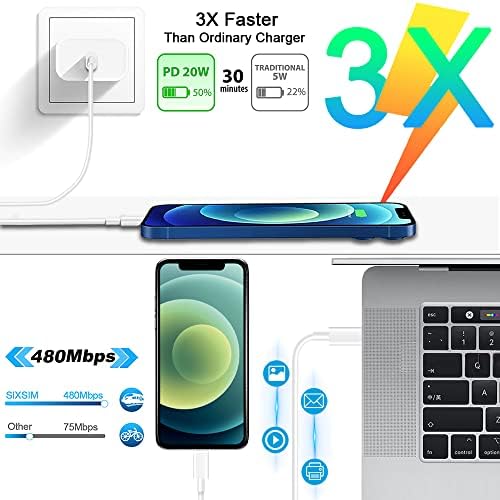 [Apple MFI Certified] מטען מהיר של iPhone, 20W USB C משלוח חשמל תקע מטען קיר עם 6ft סוג C לכבל ברק כבל טעינה מהירה כבל סנכרון